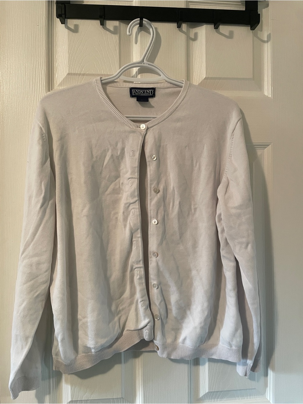 White cardigan from Land’s End